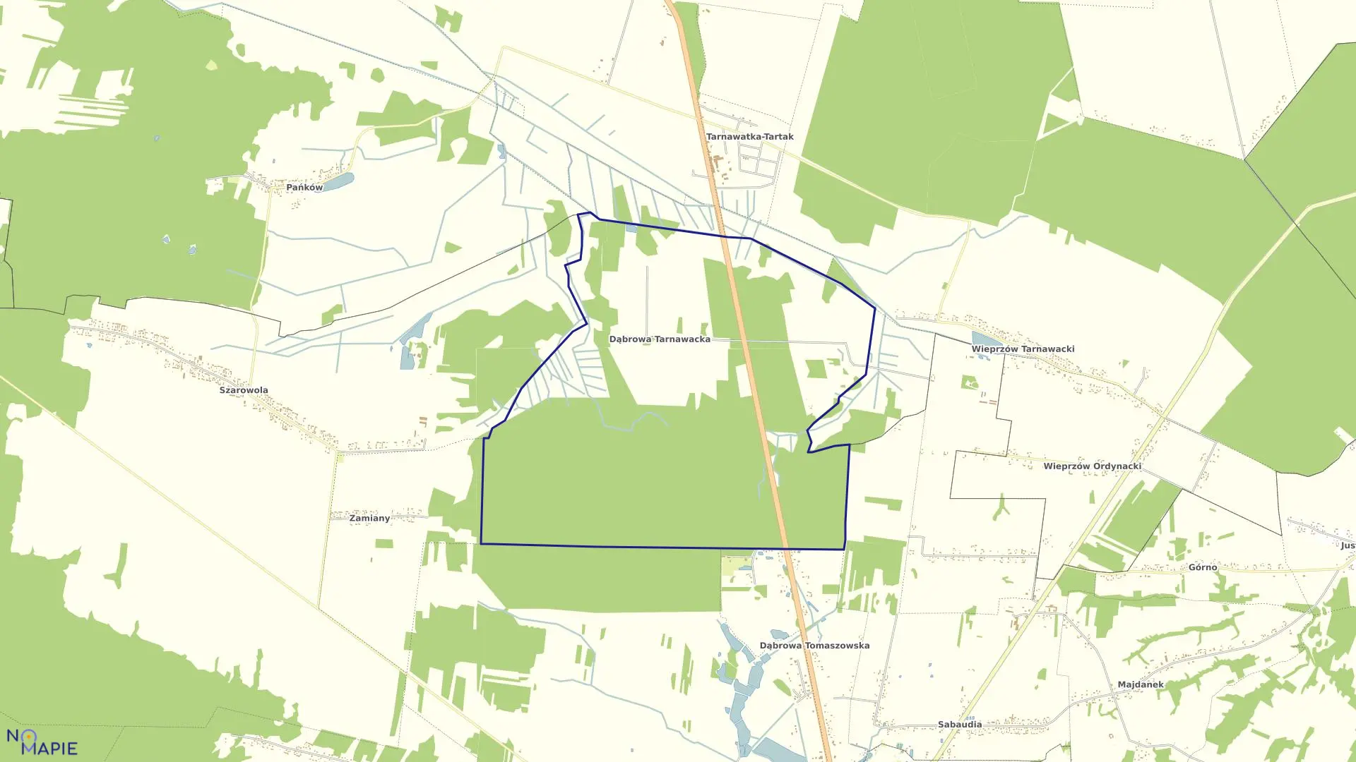 Mapa obrębu Dąbrowa Tarnawacka w gminie Tarnawatka