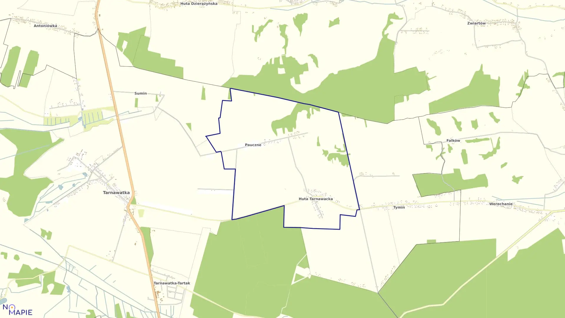 Mapa obrębu Huta Tarnawacka w gminie Tarnawatka