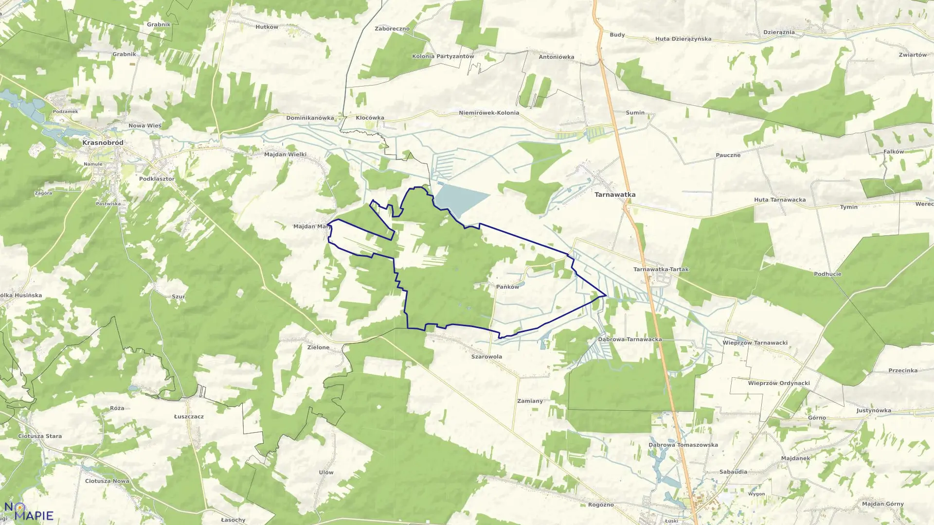 Mapa obrębu Pańków w gminie Tarnawatka