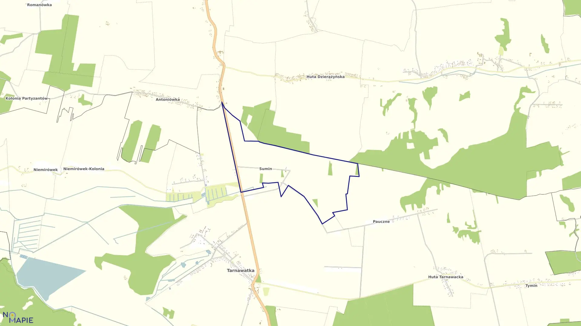 Mapa obrębu Sumin w gminie Tarnawatka