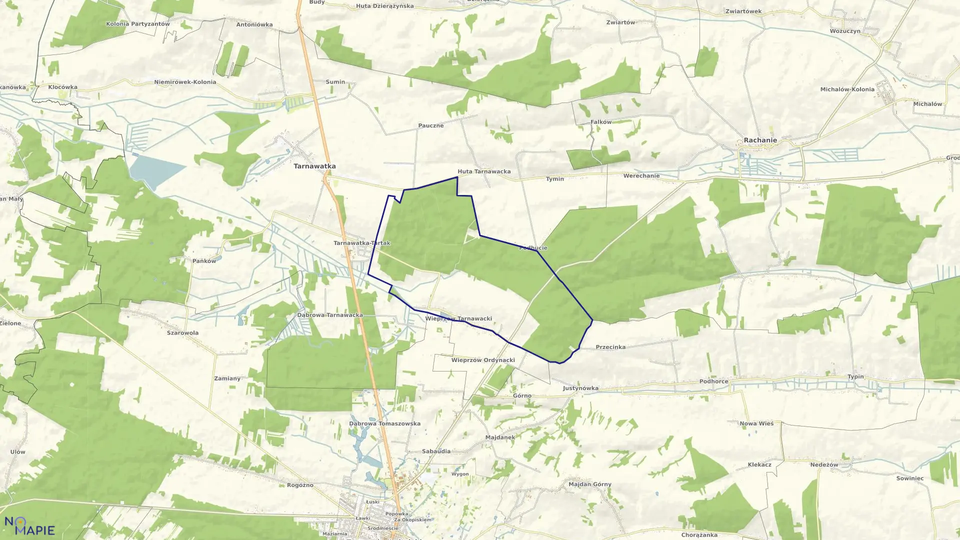 Mapa obrębu Wieprzów Tarnawacki w gminie Tarnawatka